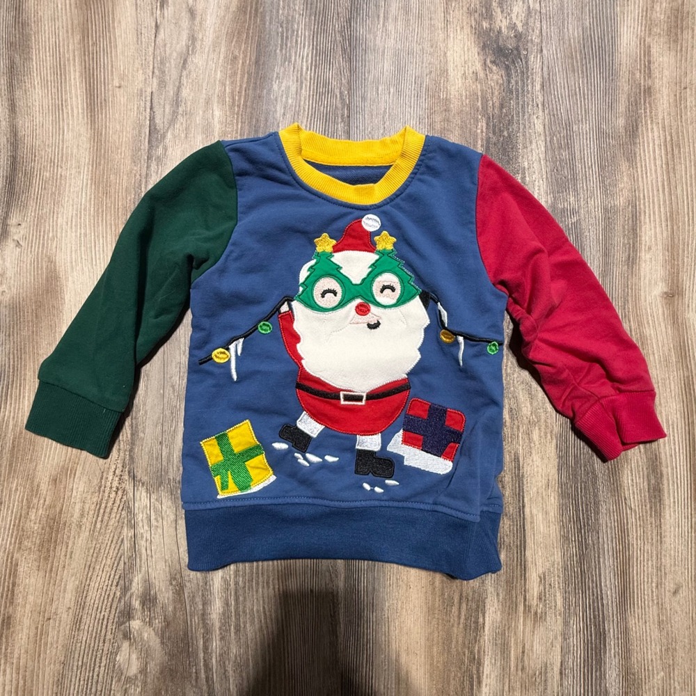 Sweatshirt Blue Colorblock Santa Claus Kidcore Holiday